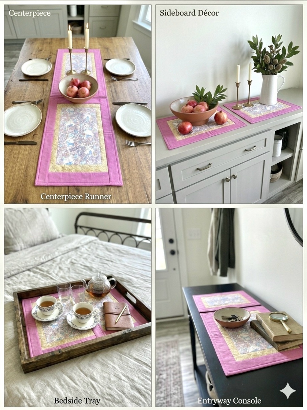Wild life theme Farmhouse prairie Quilted patchwork Table Runner 2 place mats